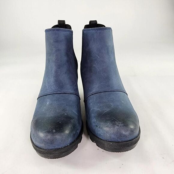 Sorel Joan of Arctic Wedge Chelsea Boots US 8.5 Blue Leather Ankle Booties Boot - Picture 2 of 12
